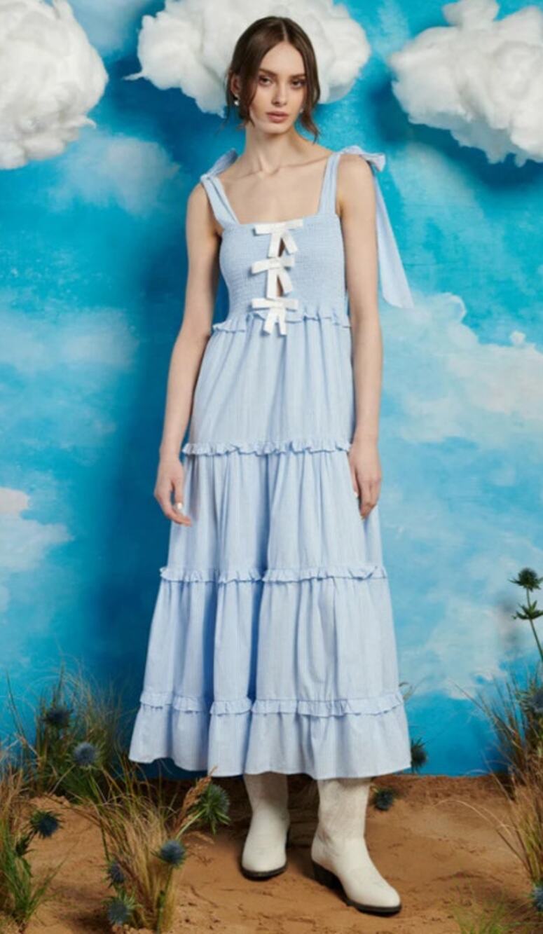 Sister Jane Kansas Striped Midaxi Bow Dress in Cornflower Blue